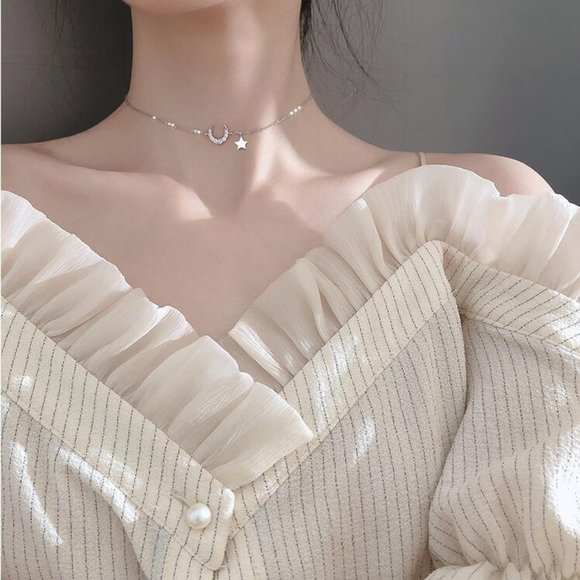 *NEW Diamond Moon Star Sterling Silver Necklace - Picture 6 of 9